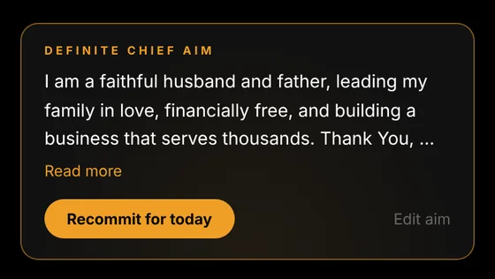 A Definite Chief Aim card with a Recommit for today button.
