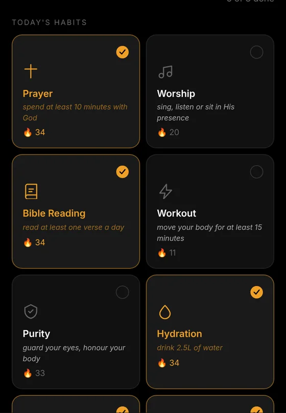 Today's habits in Dailies with check marks and streak counts.