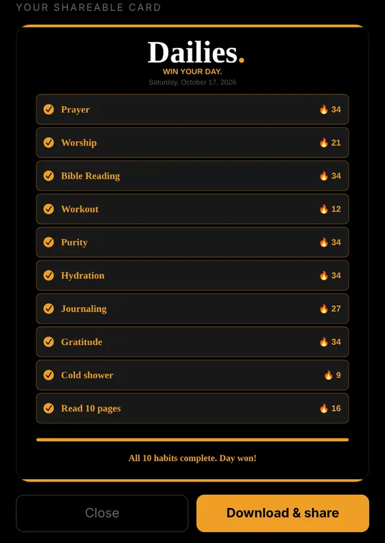 The shareable Dailies progress card.
