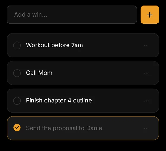 The Dailies Win List with a progress bar and today's wins.